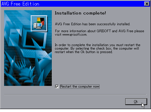 導入が完了し，Windowsの再起動が要求される。「今すぐ再起動」のチェックボックスと「OK」ボタンがある。
